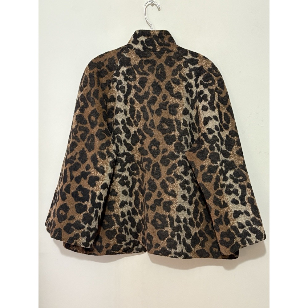 Betsey‎ Johnson L Leopard Print Wool Blend Coat Jacket Toggle Closure Flared Hem - Picture 6 of 9
